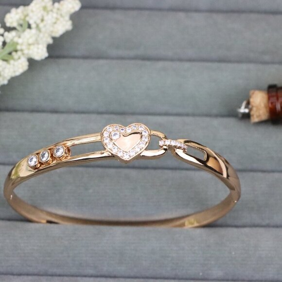 Rose Gold Bangle with Crystal Heart Center, XPBL0579 - Picture 10 of 12